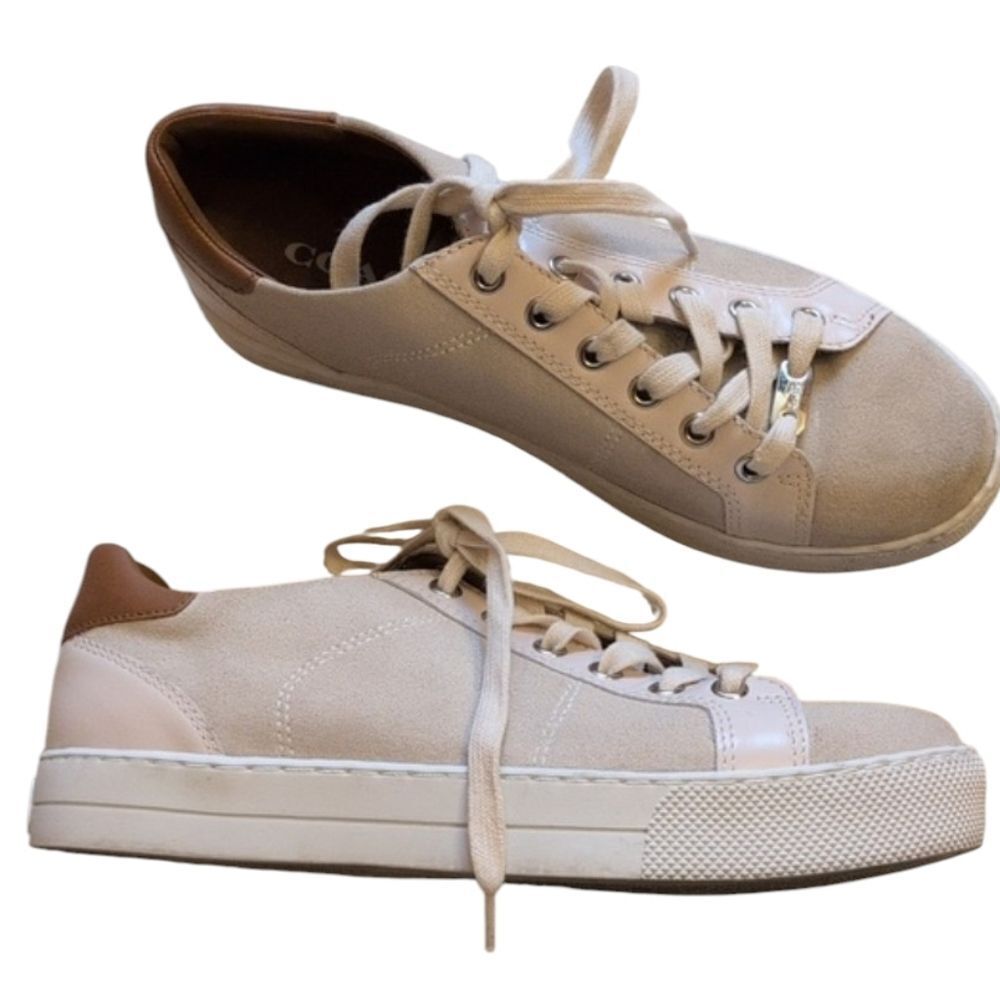 Coach Paddy Suede Leather Sneaker White And Tan Size 8